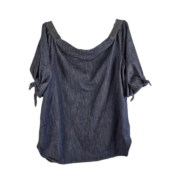 Tops - Lauren Ralph Lauren Denim Off Shoulder Cold Shoulder Tie Sleeve Blouse Medium
